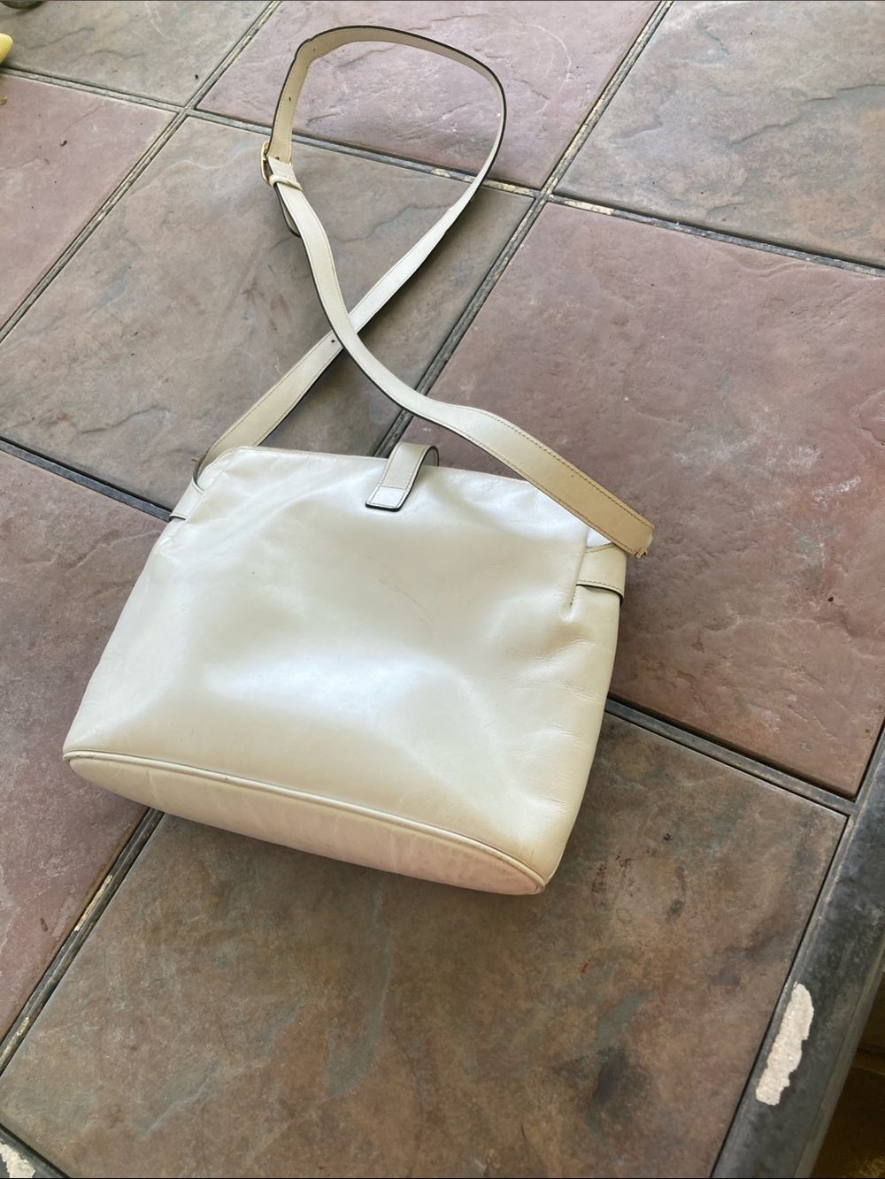 Distressed Salvatore Ferragamo Cream Leather Crossbody with Gold Hardware - Picture 6 of 10